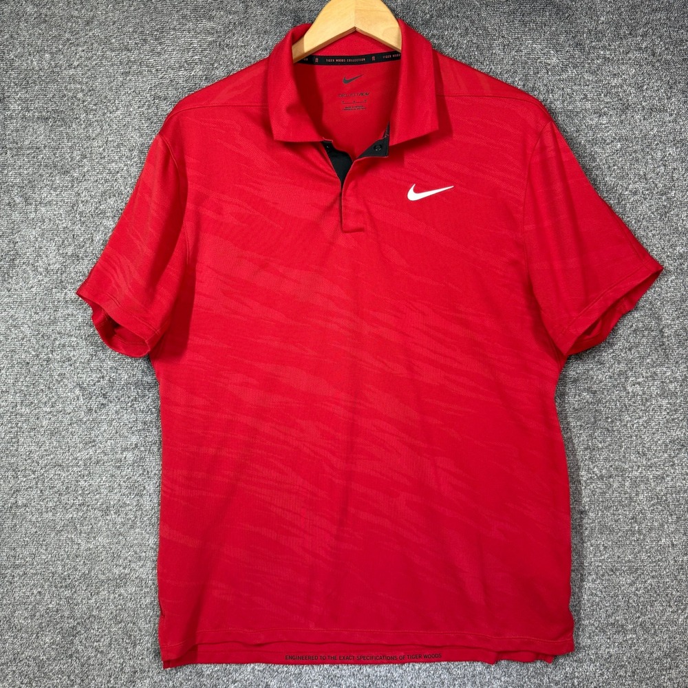 Nike Tiger Woods Collection Golf Polo Mens Medium Dri-FIT ADV Red Tiger Stripe